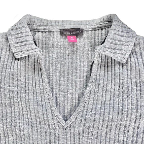 Vince Camuto Shirt Women’s Medium Gray Ribbed Notch V-Neck Collared Long Sleeve - Picture 5 of 8